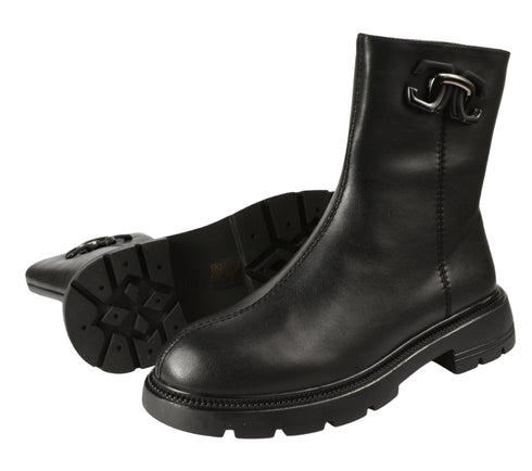 Ghete casual, dama, PASS COLLECTION, DL70038A negru, piele naturala, cu toc